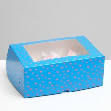 Коробка  для капкейков "Сердечки" голубая, 25 х 17 х 10 см