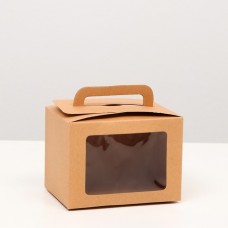 Коробка складная с окном и ручкой, крафт, 10 х 14 х 10 см