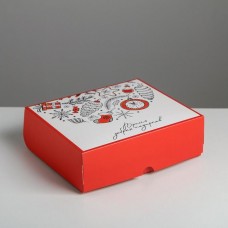 Коробка картонная с принтом Время добрых подарков 20х17 см