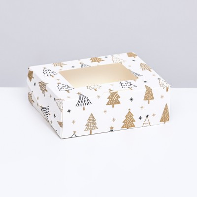 Коробочка складная «Золотые елочки», 10 × 8 × 3.5 см для мыла, десертов, подарков