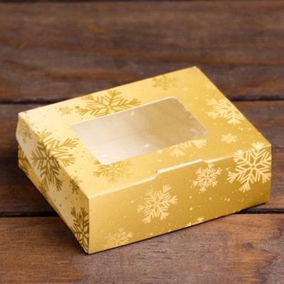 Коробочка складная «Золотые снежинки», 10 × 8 × 3.5 см для мыла, десертов, подарков