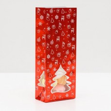 Пакет бумажный фасовочный Новогодний окно-елочка (красный) 10 х 26 х 6 см