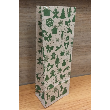 Пакет крафт с объемным дном Новый Год зеленый 8х22 см