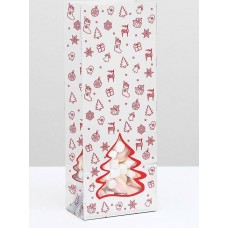 Пакет бумажный фасовочный Новогодний окно-елочка 10 х 26 х 6 см