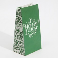 Пакет бумажный Зеленый С Новым годом 10х19 см
